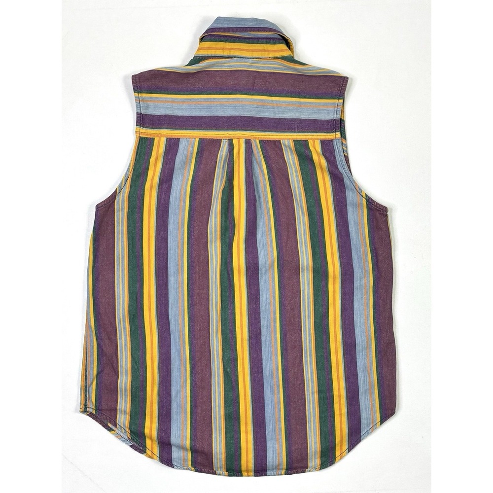 Vintage Kikomo Sleeveless Shirt Women's Large Button Up Striped Purple Orange - Picture 3 of 8